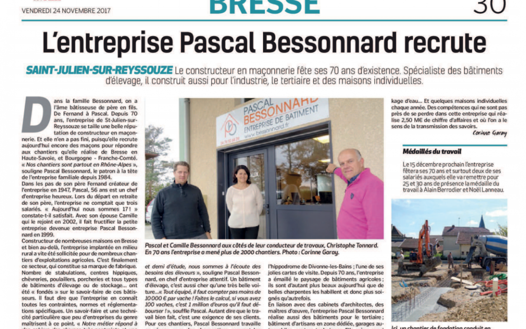 L'entreprise Pascal Bessonnard recrute